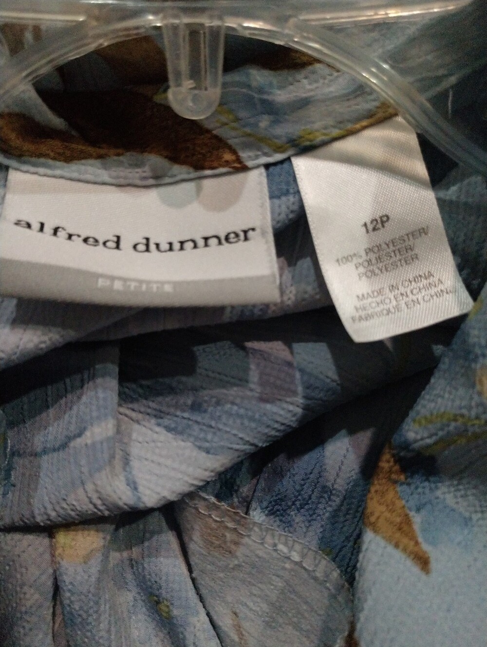 Lovely Alfred Dunner Petite Blue Brown Floral Short Sleeve Shirt Blouse 12P - Picture 4 of 7